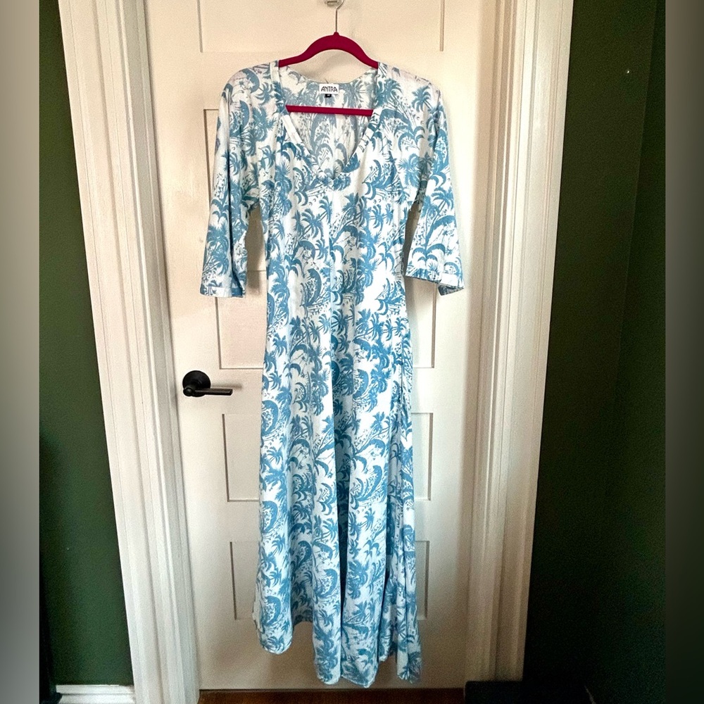 Antra Designs Blue and White Toile Dress Kaftan